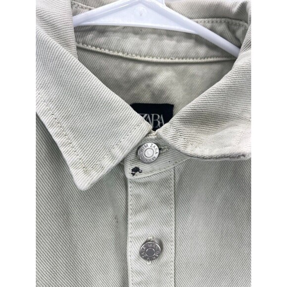 ZARA Denim Shirt Jacket Men’s Size S Light Gray Distressed Casual Button Up - Picture 7 of 12